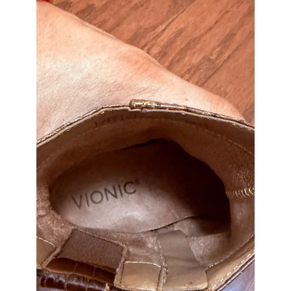 Vionic Harper Croc Brown Leather Ankle Boots Square Toe Block Heel Womens 7 - Picture 7 of 7